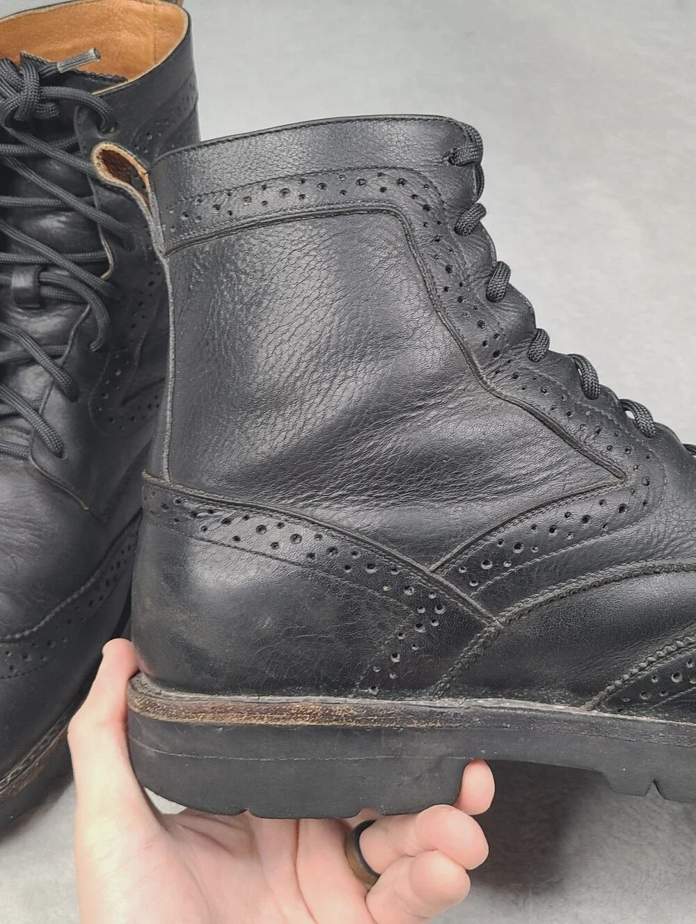 Frye Earl Wingtip Lace Up Mens Black Leather Western Combat Boots - Size 11 D -